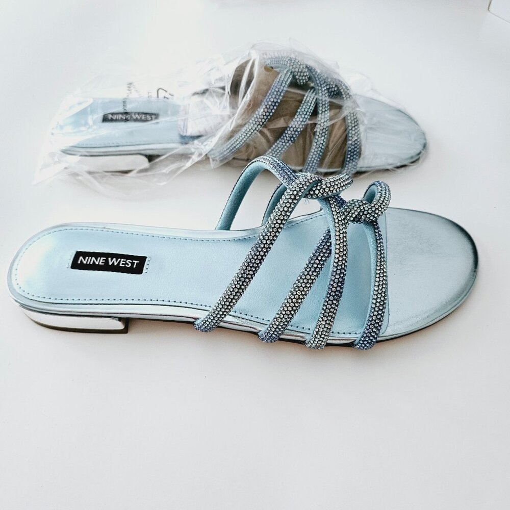 Iria Dress Rhinestone Embellishment Sandals by Nine West Light Blue Sz 9.5